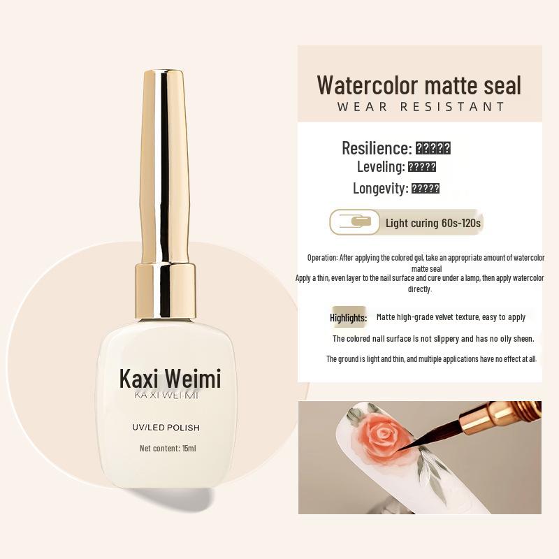 Kaxiewei Mi Mi Watercolor Matte Sealing Gel Polish for Nail Art, Gel Nails, Salon Matte Finish, Light-Curing Formula.