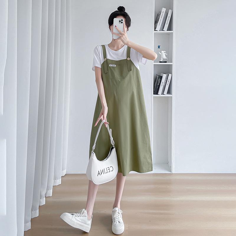 2023 Fashionable Loose Cotton Maternity Spliced Overalls Dress