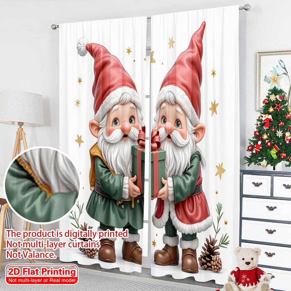2pcs 2D Flat Printing Merry Christmas Drapes Christmas Gnomes Gift Giving Fabric Without Electricity Holiday Decorations Use for
