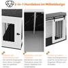 2-in-1 Hundebox, Holz-Metall, als Beistelltisch, für kleine bis mittelgroße Hunde, 140 x 60 x 87 cm, Weiß, Tischplatte mit schwarzer Marmor-Effekt-Folie