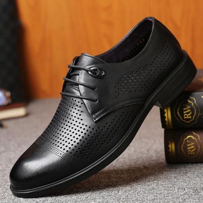 Summer Men's Head Layer Cowhide Casual Sandals, Lace-up Cavern Shoes Breathable Hollow Leather Shoes