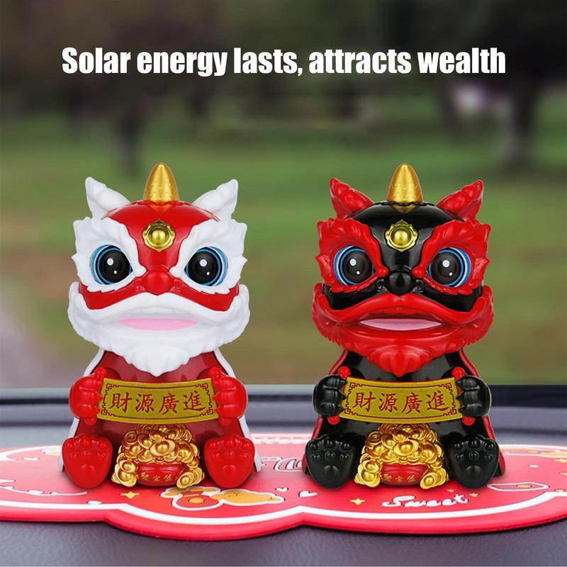 Chinese Style Lucky Dancing Lion Mascot Ornament Plastic Model Solar Powered Car Dashboard Statue Desk Decoration