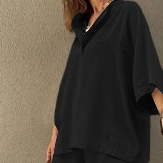 Women's Two-Piece Outfit Oversized 3/4 Sleeve Pullover Top And Wide Leg Pants Set Fall Casual Loose Lounge Set