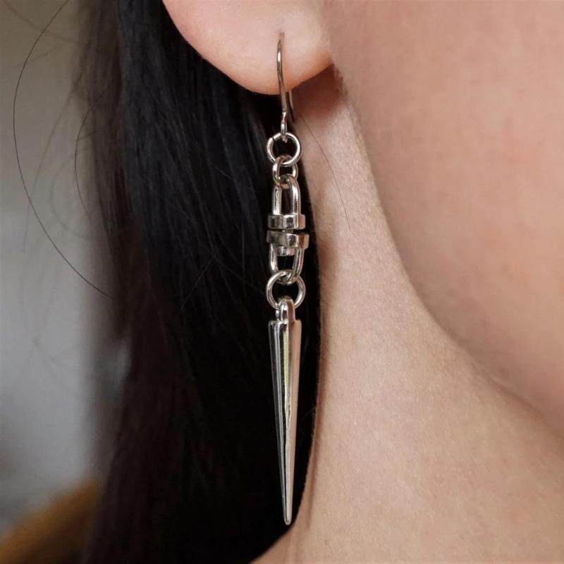 Gothic Spikes Earrings with Moon and Star Pendant Comfortable Ear Hoops Stylish Punk Accessories for Women Man