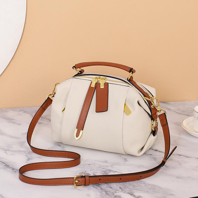 Genuine Cowhide Retro Boston Handbag 2026 - Trendy Leather Pillow Messenger Bag for Women