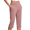 Women's Fashionable Solid Color Button Pocket Pants With Split Hems High Waist Sports Yoga Casual Cropped Pants