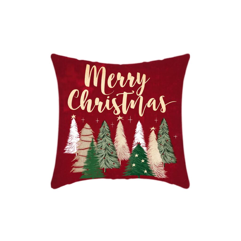 1 Pack Christmas Tree Print Linen Throw Cover 4545 cm, Decorative Cushion Case for Sofa, No Insert