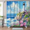 1pcs Coastal Lighthouse Theme Digital Printed Shower Curtain, Waterproof Polyester Fabric, With Hooks, Machine Washable