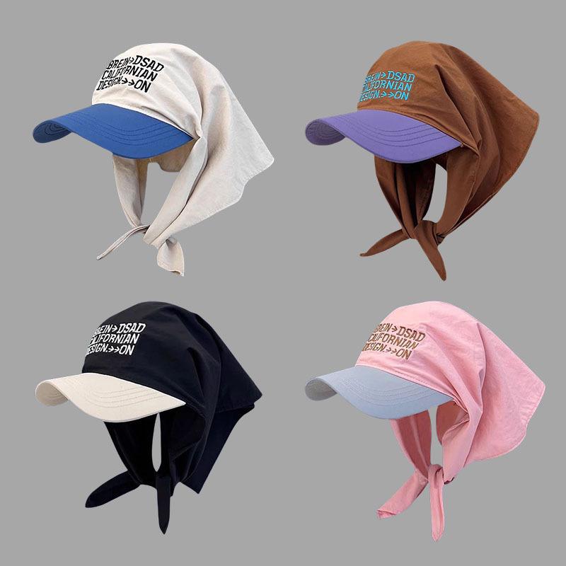 Color Block Letter Embroidery Baseball Cap for Women, Sweet Tie Band Peak Hat, Korean Spring Summer Outdoor Sun Cap