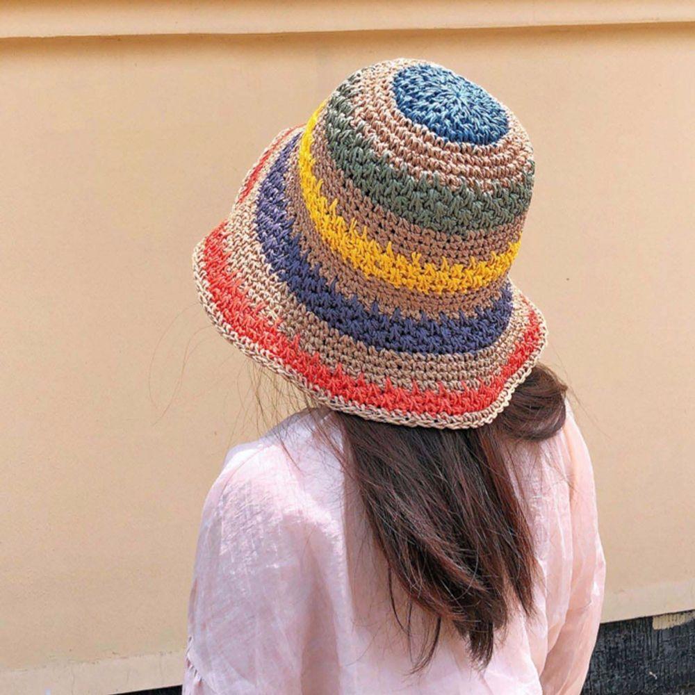 Rainbow Color Straw Hat Bucket Hats 