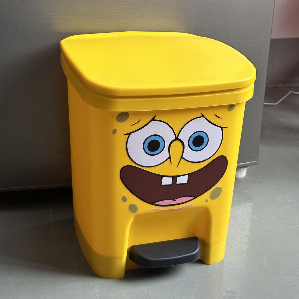SpongeBob Cartoon Foot-Operated Trash Can with Lid for Living Room, Bedroom, Bathroom