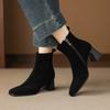 Krazing Pot Cow Suede Nubuck Winter Square Toe Modern Boots Thick High Heels Zipper Women Ankle Boots