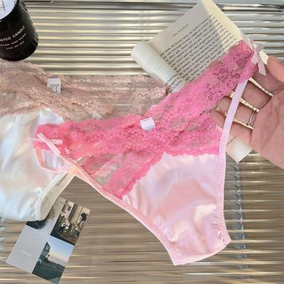 Satin Colorblock Lace Panties: Sexy Seamless Hollow Out Triangle Design for Women