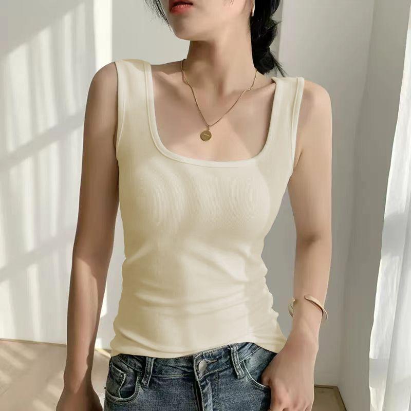 Modă Coreeană Maiou Femei Guler Pătrat Solid Patchwork Temperament Simplu Casual Strat Interior Vară Slim Fără Mâneci Vestă