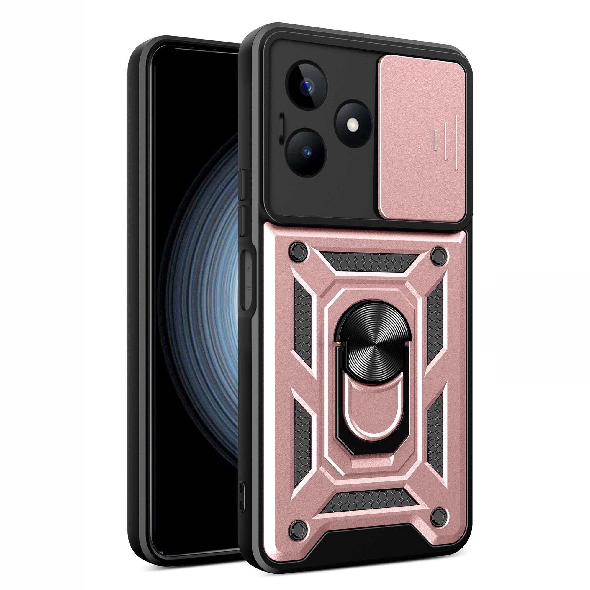 

For Realme C53 (Global)/C53 (India)/C51/Narzo N53 4G Rear Lens Protection Phone Case PC+TPU Anti-scratch Cover with Kickstand Rose Gold