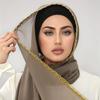 Premium Chiffon Hijab Scarf Women Muslim Hijabs Shawl Shinny Golden Rippled Edge Long Wraps Headband Bandanas Scarves Turbante