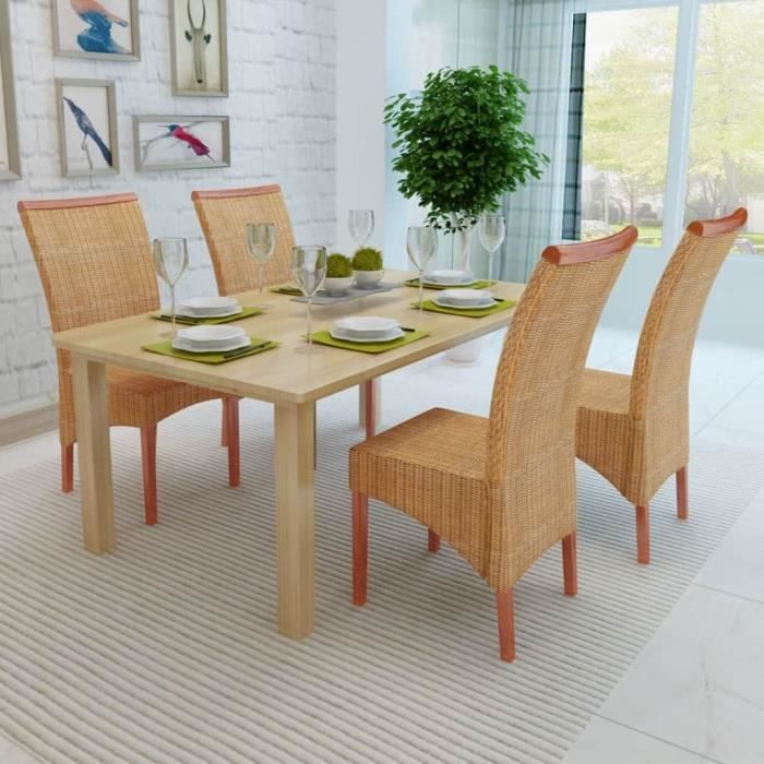 Dining Chairs - vidaXL - Set of 4 - Solid Mango Wood - Authentic Rattan - Comfortable