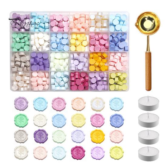 Wax Seal Beads with Candle Kit, Melting Spoon And Candles Set, Tool Stamp for DIY Crafting Wedding Invitations Decorative Sealing