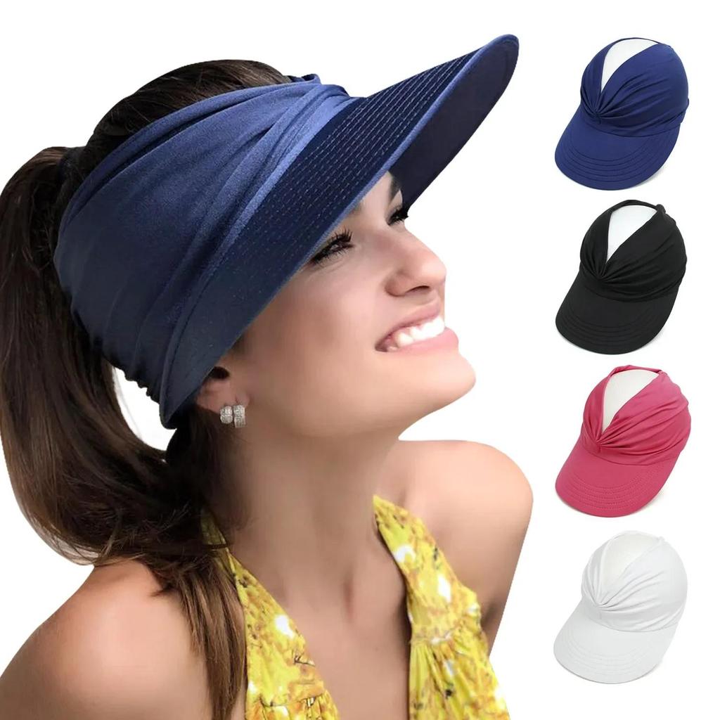 2023 Women Sun Visor Empty Top Hat Wide Brim Summer UV Protection Beach Sport Cap Easy To Carry Travel Caps Fashion Beach Summer