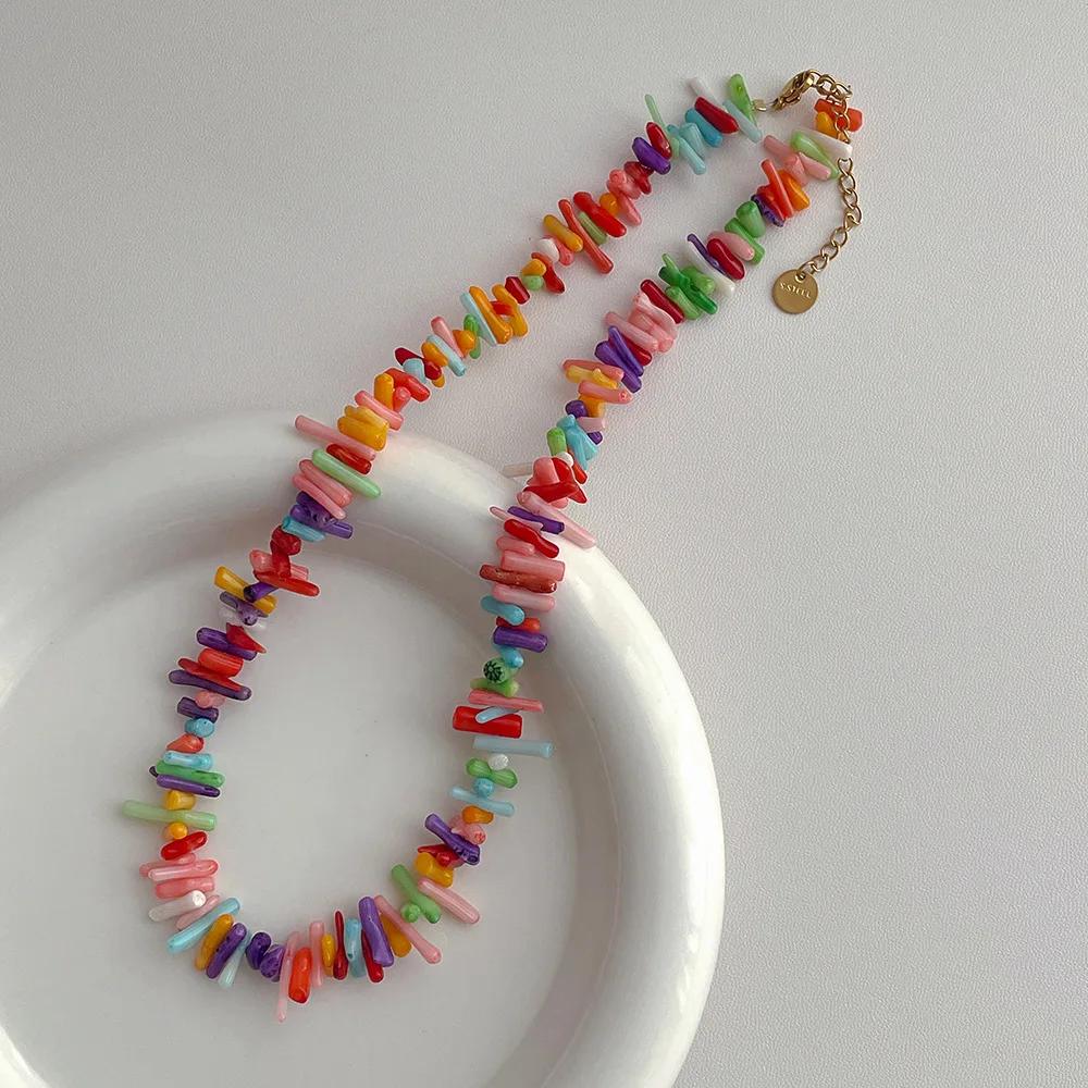 Bohemian Pozlacený PVD Nerezová Ocel Duhový Nepravidelný Korálový Řetízek Choker Náhrdelník Pro Ženy Sváteční Šperky
