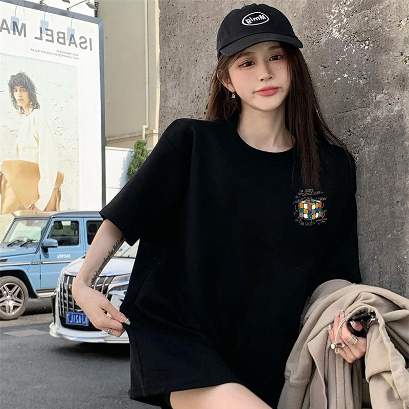 Black cotton short-sleeved t-shirt women's 2025 summer new design loose and thin unique top