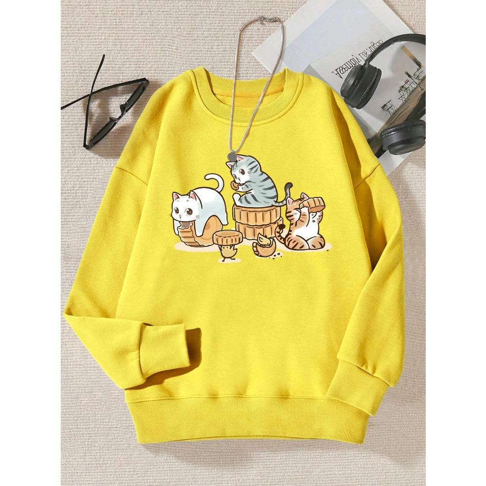 The Cat Secretly Eating Pastries Print Female Pullovers Simple Casual Hoody Autumn Loose Sweatshirt Hipster Sportswears