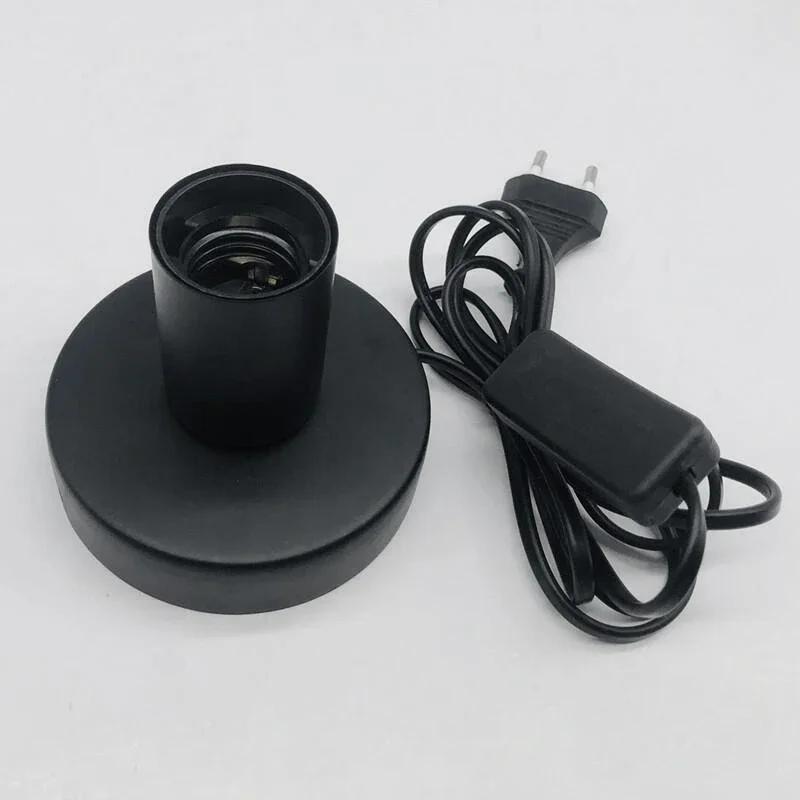 2PCS E27 Lamp Holder Black Metal Desktop Lamp Base Screw Light Bulb Holder with Cord On Off Switch Plug for Holding Bulb Room