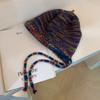 Winter Ear Protection Hat Rainbow Stripe Knitted Headgear Korean Women Fisherman Cap Girls Ski Riding Bonnet