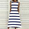 Oversized Women Sleeveless Round Neck Dress Striking Large Floral Pattern Loose Calf Length Gown