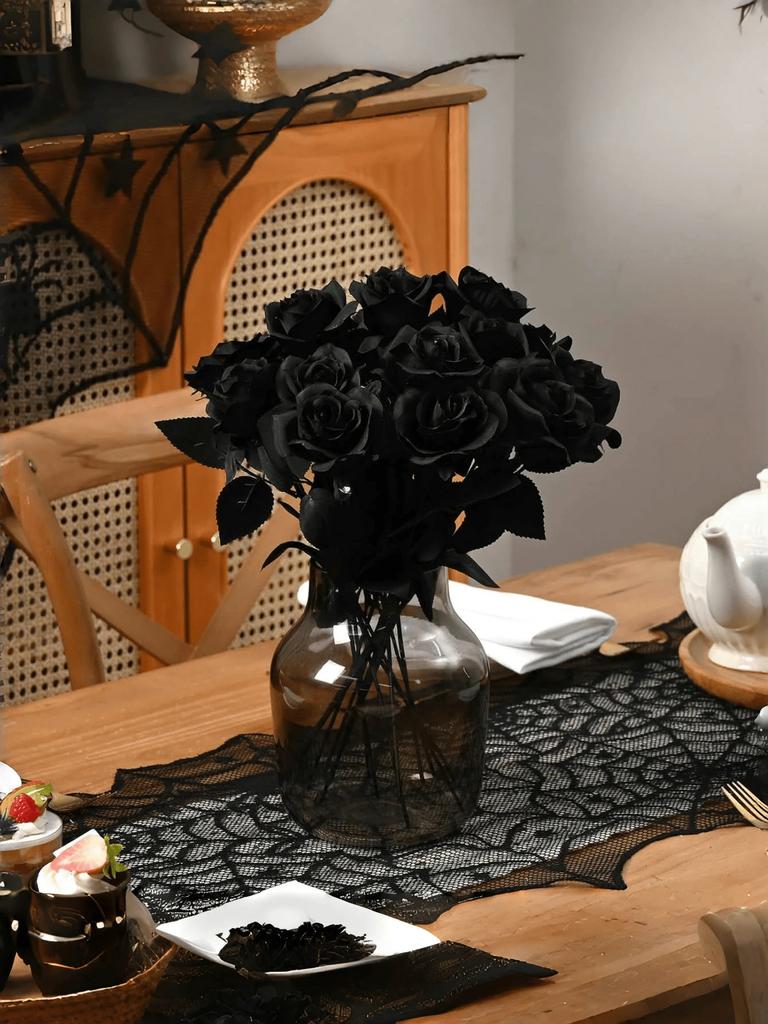 10PCS 50CM Dark Red Black Rose Artificial Flowers Halloween Party Dark Photo Decoration Prop Goth Rose Wedding Home Decor