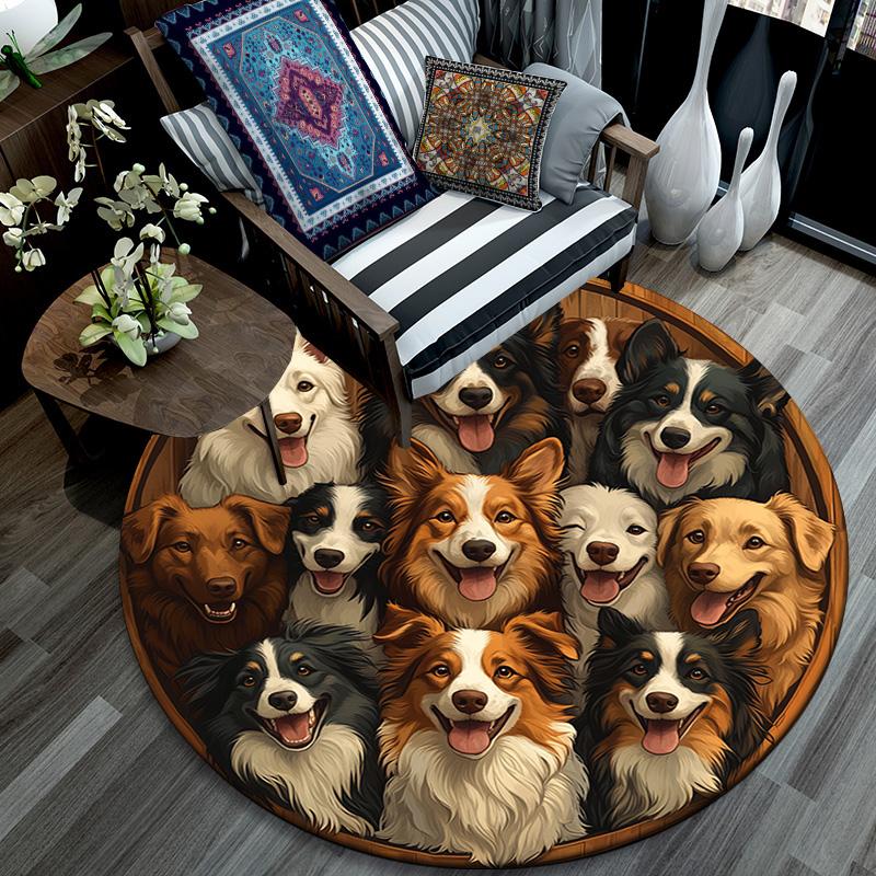 Border Collies Runder Teppich, Teppich für Wohnzimmer Schlafzimmer Sofa Spielzimmer Dekor, Rutschfeste Bodenmatte