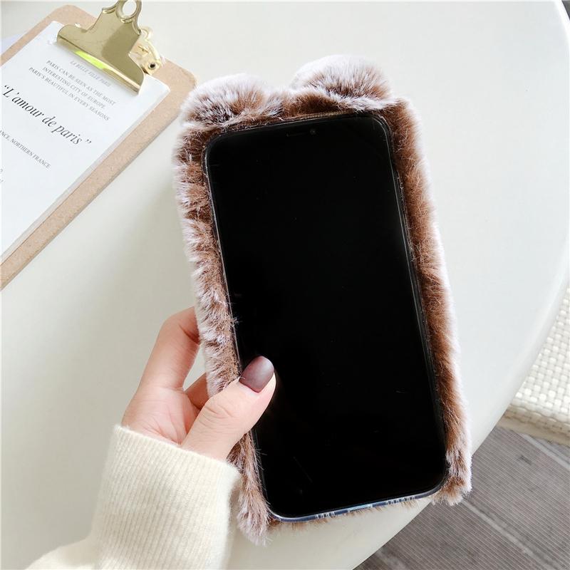 Mykt Plysj Furry Kanin Deksel For iPhone 16 13 14 15 11 12 ProMax 3D Kanin Varmt Pels Hår Deksel
