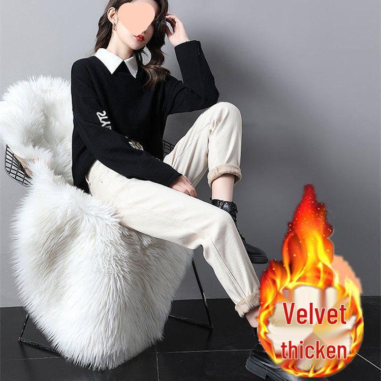 

Women s High-Waisted Fleece-Lined Slimming Harem Jeans, Versatile Loose Fit Carrot Pants for Autumn/Winter 2025. M, 100-110 lbs