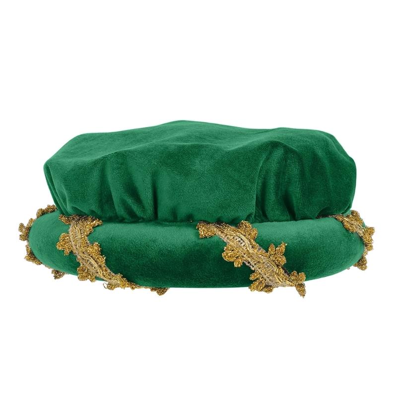 Cappello a cuffia imbottito in velluto rinascimentale con delicato bordo dorato per costumi medievali e rappresentazioni teatrali