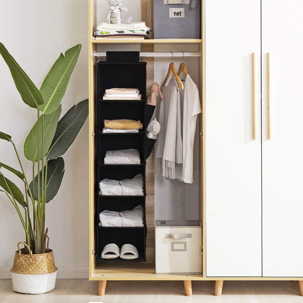 Multi-layer Washable Hanging Wardrobe Organizer with Metal Hooks and Bamboo Strips