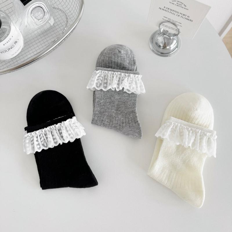 Solid-color Women's Spring and Summer Breathable Thin Combed Cotton Lace Short Socks