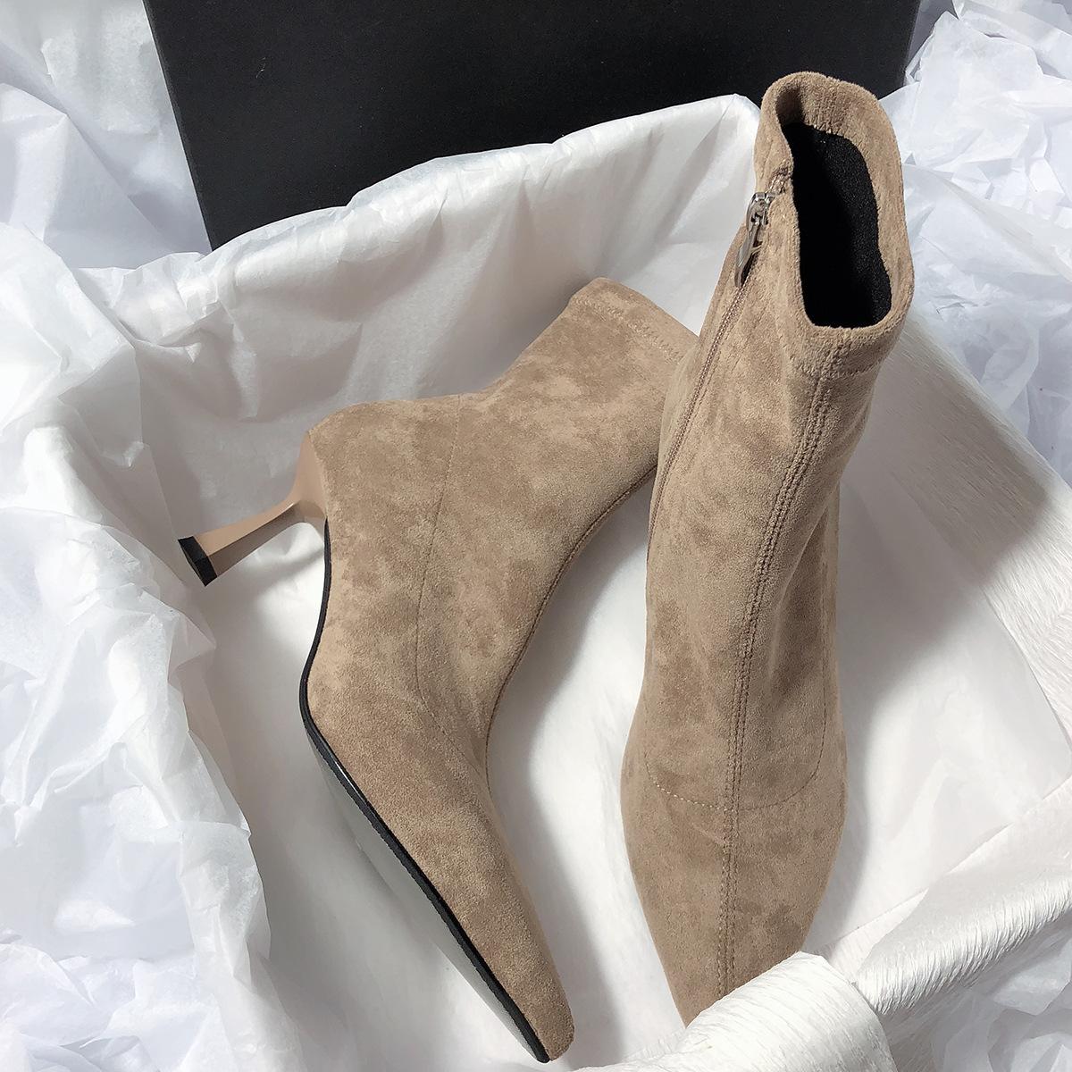 

Temperament French 2025 new high-heeled pointed head thin Korean version thin heel simple commuter short boots women 39 хакі