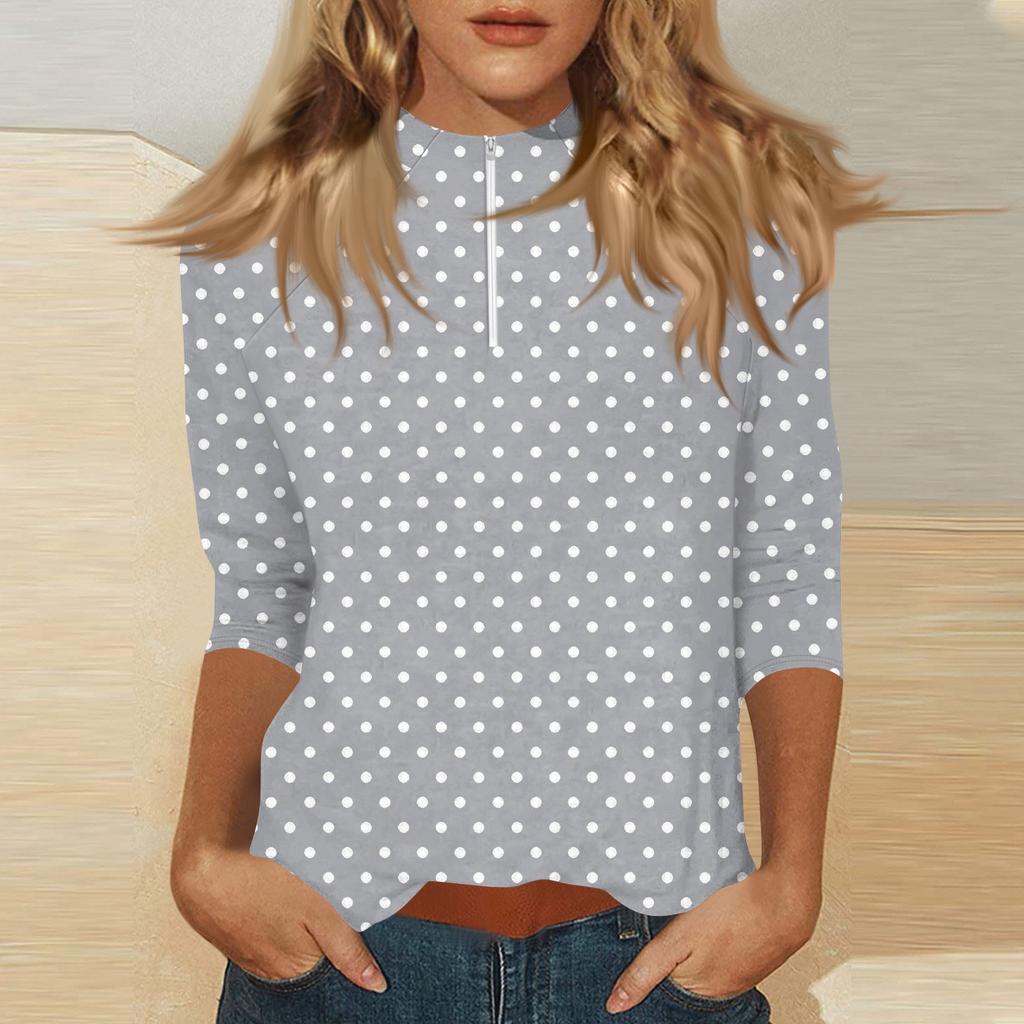 Damen Oberteil mit Stehkragen, 3/4 Ärmeln und Reißverschluss, hoch