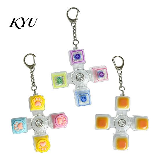 Glowing Fidget Spinner 4-Keys Keyboard Toy, LED Light-up with Office Desk Gadget Keychain, Stress Relief Push Button Finger Clicker Pendant Toy