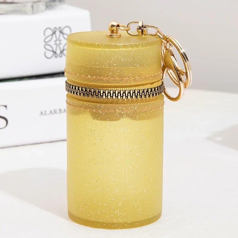 Νέα κυλινδρική μίνι τσάντα κραγιόν Candy Color Fine Glitter με φερμουάρ τσάντα νομίσματος με φορητή θήκη οργάνωσης Lip Gloss με μπρελόκ