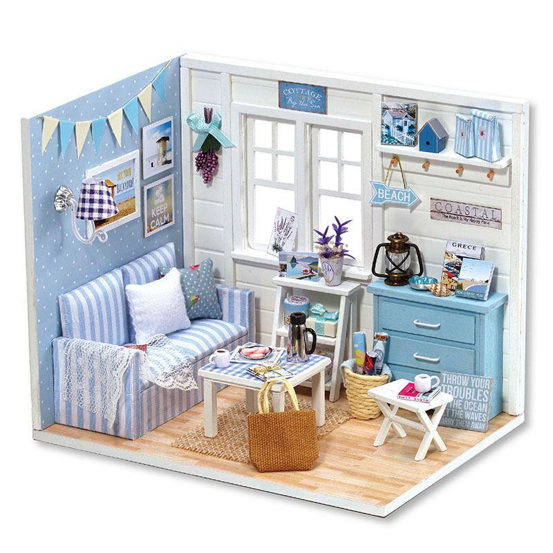 Exquisite 3d Miniature Dollhouse Furniture Kit With Led Light For Imaginative Kids