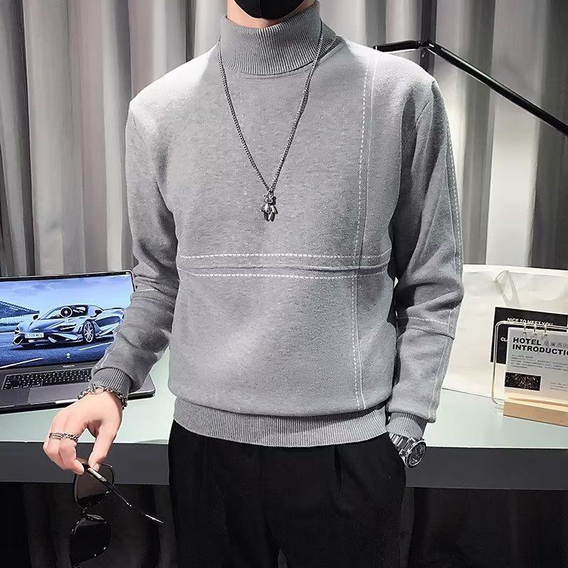 

Мужской свитер с высоким воротником, корейский осенне-зимний базовый пуловер в рубчик, однотонный топ M серый