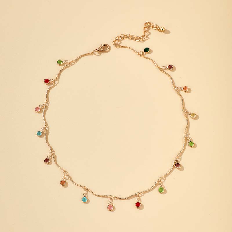 Luxury Colorful Crystal Tassel Necklace for Women Fashion Silver Color Round Bead Clavicle Chain Necklace Aesthetic Jewelry Gift