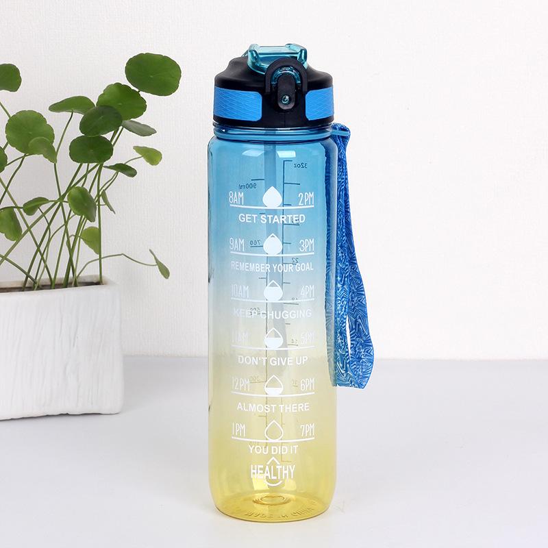 1000ml Large Capacity Water Cup with Handle Straight Mouth Spring Cap Space Cup Plastic Water Cup Sports Outdoor Water Cup