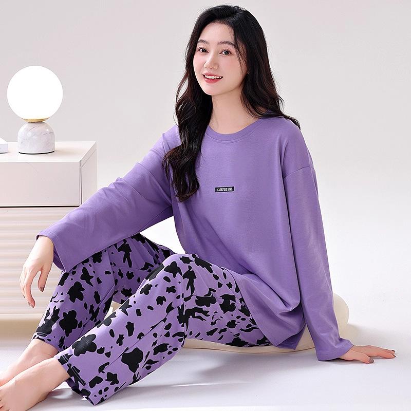 Women's pajamas spring and autumn long-sleeved trousers pure cotton two-piece suit, girls can wear cotton loungewear in autumn and winter