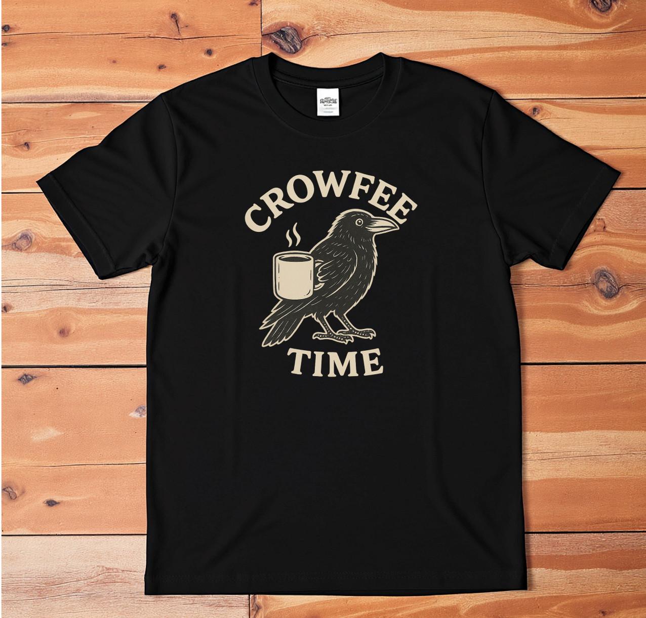 Crowfee Time T-Shirt Funny Crow Coffee Pun Graphic Tee Bird Lover Gift M