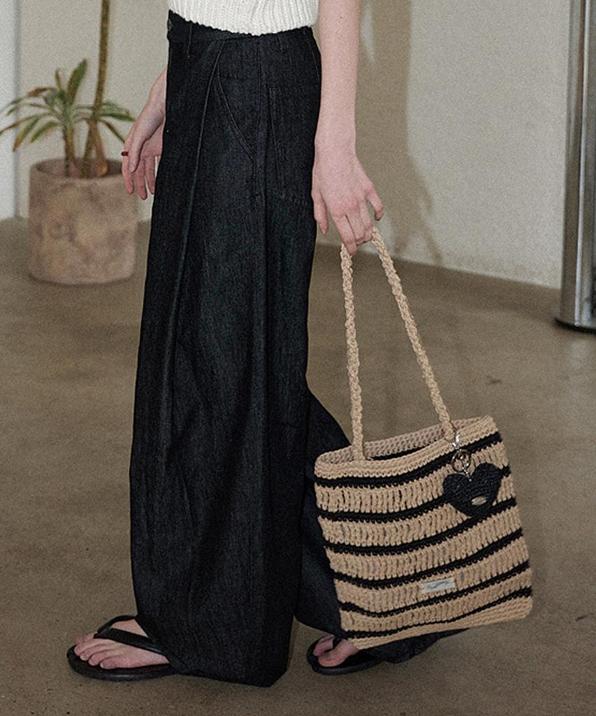 Slowslowly Moroccan Handmade Crochet Stripe Shoulder Bag _ Beige