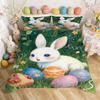 Bedding Pillowcase Quilt Cover 3-Piece Set Cute White Rabbit,Easter Egg Pattern,Easter Decoration