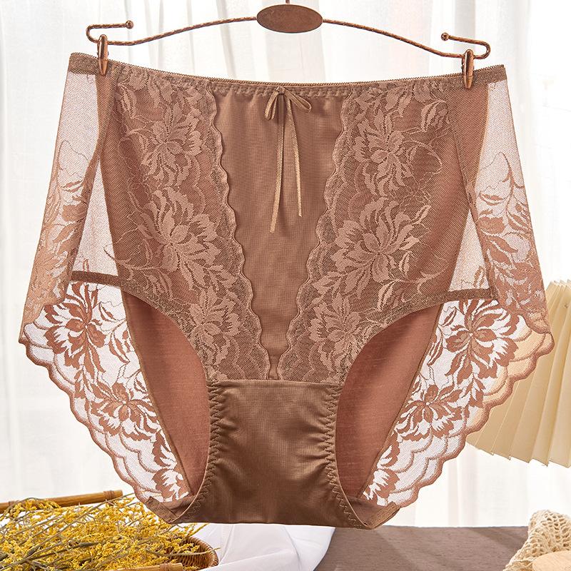 Plus Size Sexy Lace Seamless Panties High-Rised Mesh Briefs Soft Breathable Underpants Lightweight Underwear