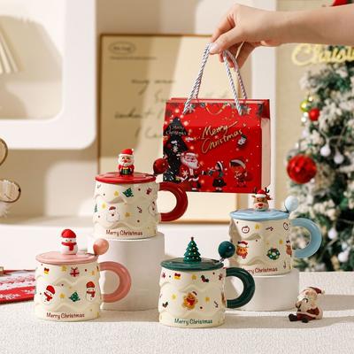New Christmas Ceramics Is a Birthday Gift for Best Friends, a Pair of Covered Water Cups, Spoons, and a Breakfast Coffee Set
